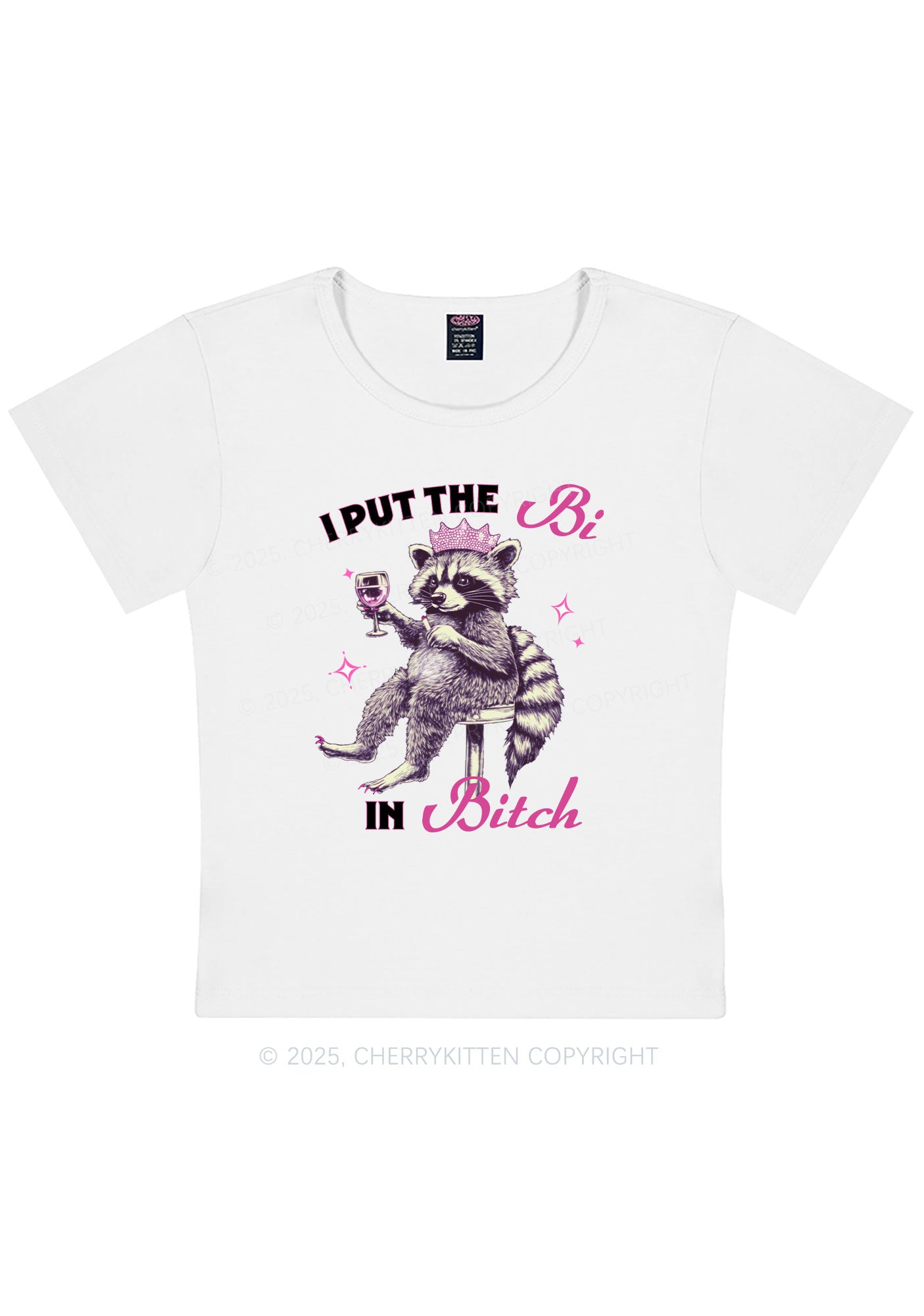 Curvy Bi Bxxch Raccoon Pride Y2K Baby Tee Cherrykitten