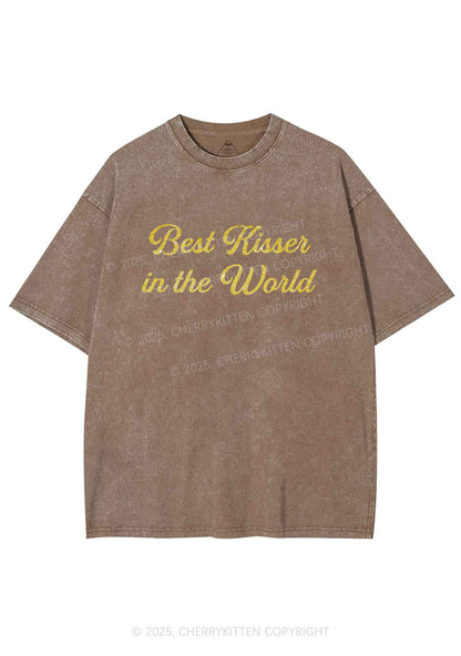 Glitter Best Kisser In The World Y2K Shirts Washed Tee Cherrykitten