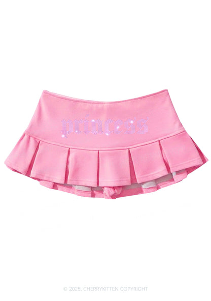 Rhinestone Princess Y2K Mini Pleated Skirts Cherrykitten