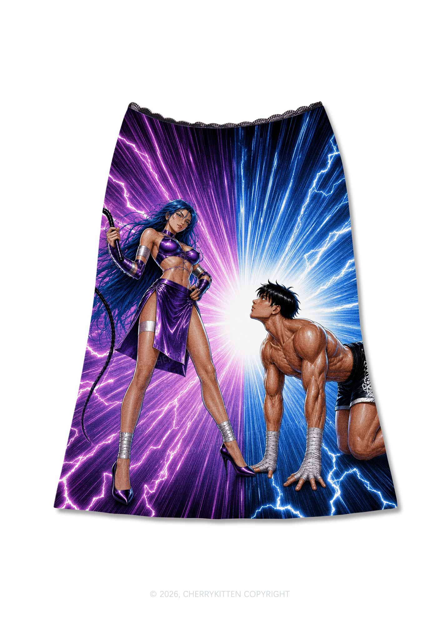 Purple Lightning S Male Y2K Print Midi Skirt Cherrykitten