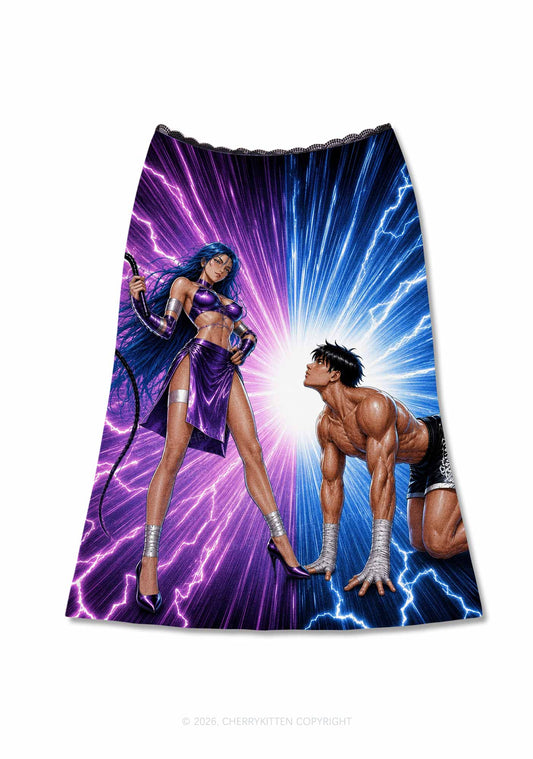 Purple Lightning S Male Y2K Print Midi Skirt Cherrykitten