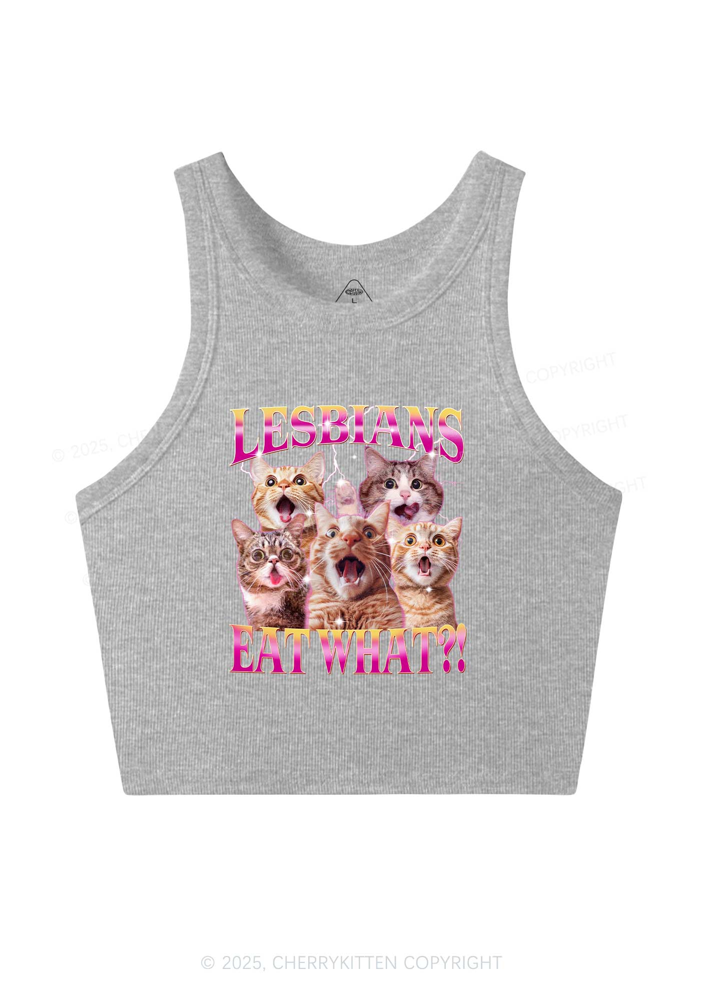 Funny Lesbian Cat Y2K Crop Tank Top Cherrykitten