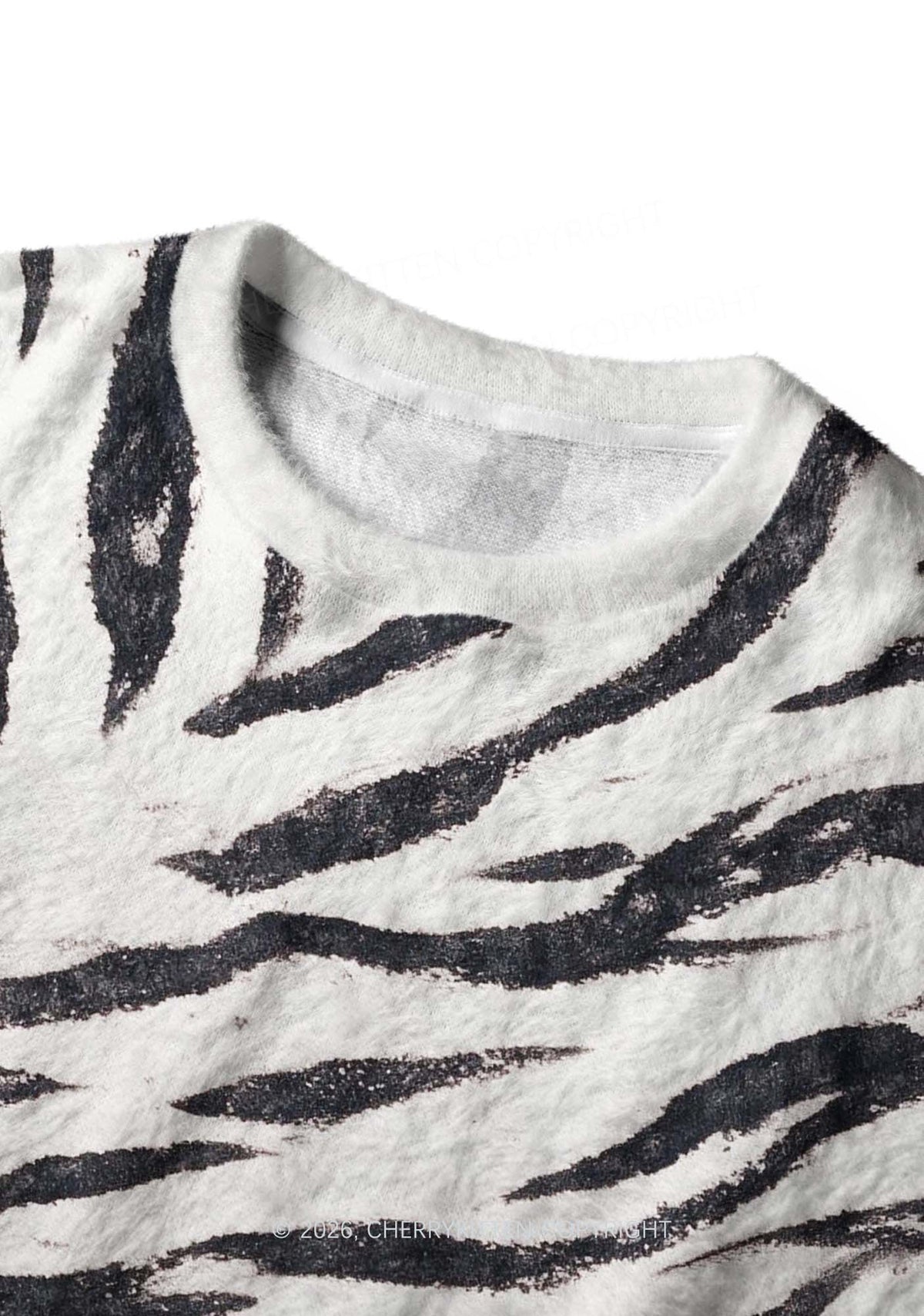 Zebra Stripes Y2K Knit Sweatshirt Cherrykitten