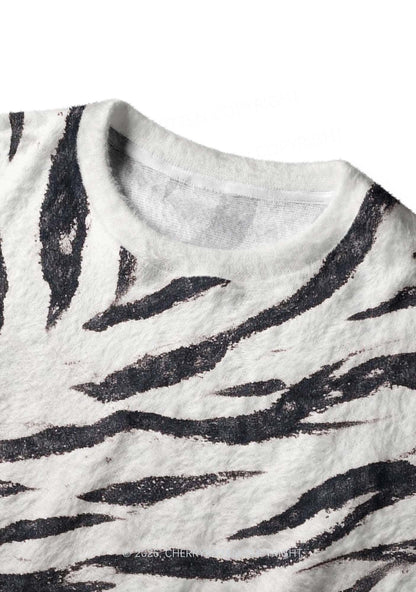 Zebra Stripes Y2K Knit Sweatshirt Cherrykitten