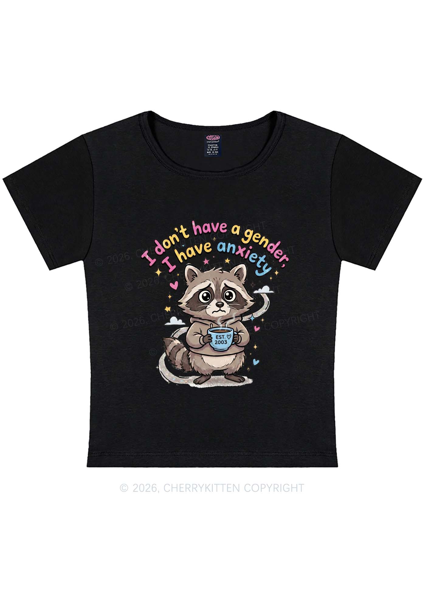 Raccoon I dont Have A Gender Pride Y2K Baby Tee Cherrykitten