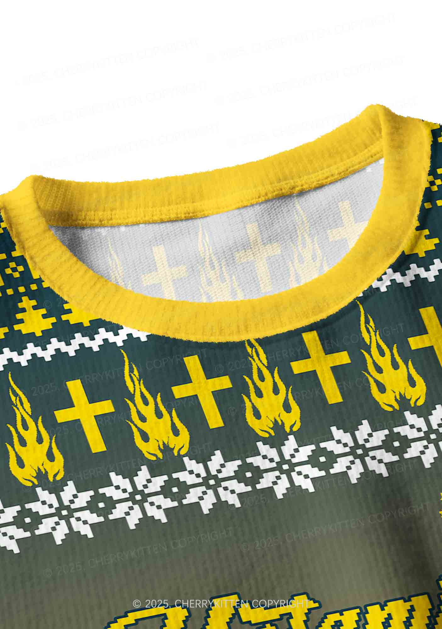 Yellow K Pony Y2K Christmas Crop Knit Sweatshirt Cherrykitten