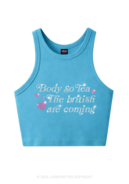 Rhinestone Body So Tea Y2K Crop Tank Top Cherrykitten