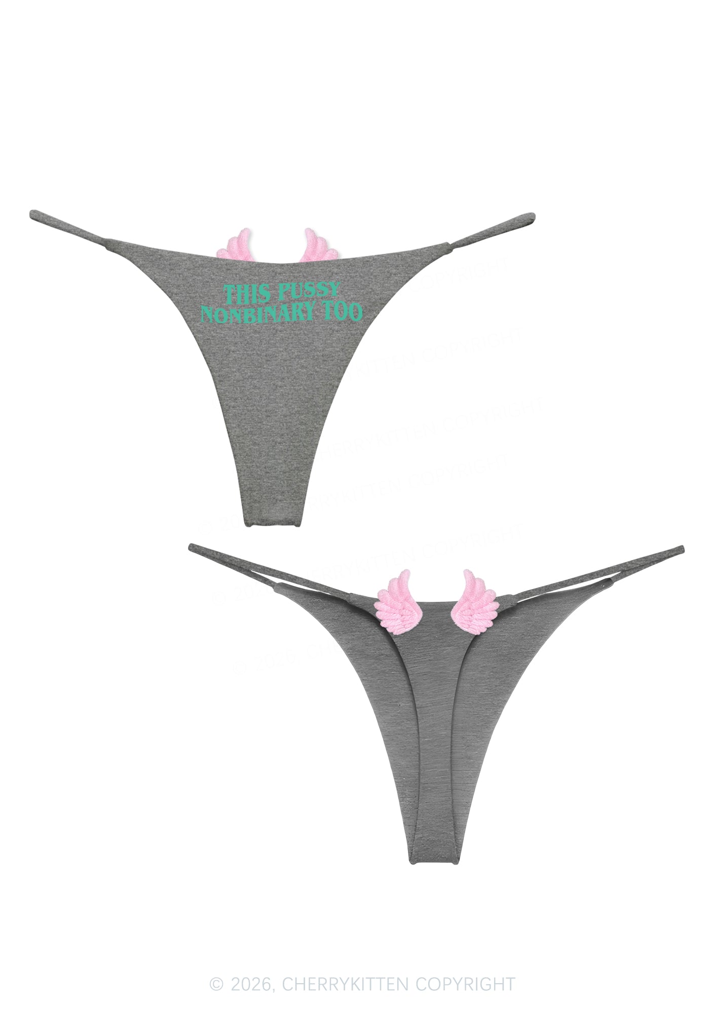 This Puxxy Nonbinary Too Y2K Goth Angel Wings Bikini String Thong Cherrykitten