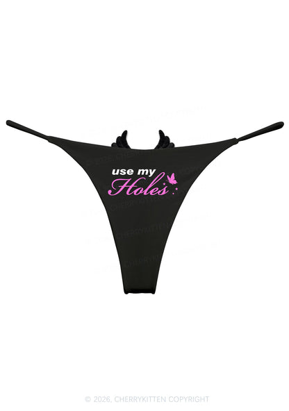 Use My Holes Y2K Bikini String Thong With Black Wings Cherrykitten