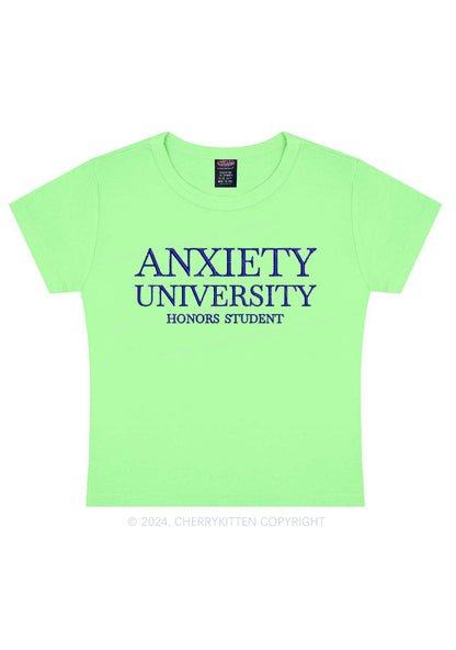 Embroidered Anxiety University Y2K Baby Tee Cherrykitten