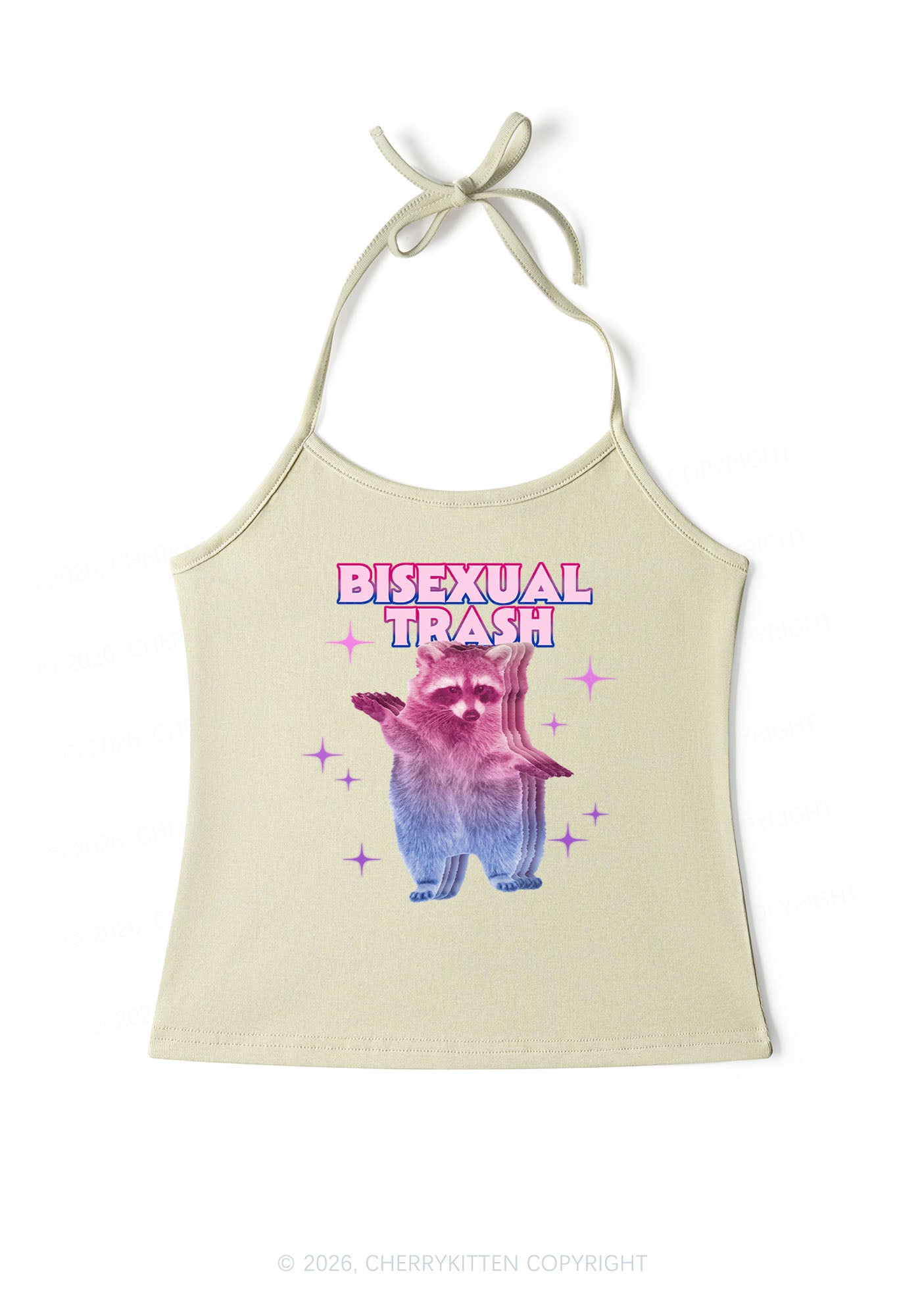 Bisexual Trash Raccoon Pride Y2K Halter Neck Cami Cherrykitten