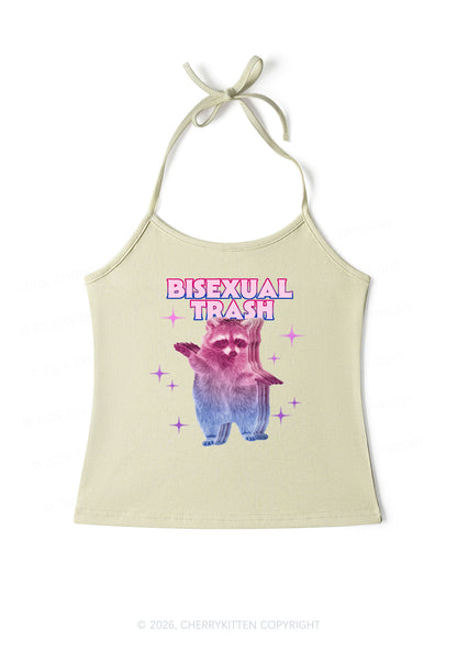 Bisexual Trash Raccoon Pride Y2K Halter Neck Cami Cherrykitten