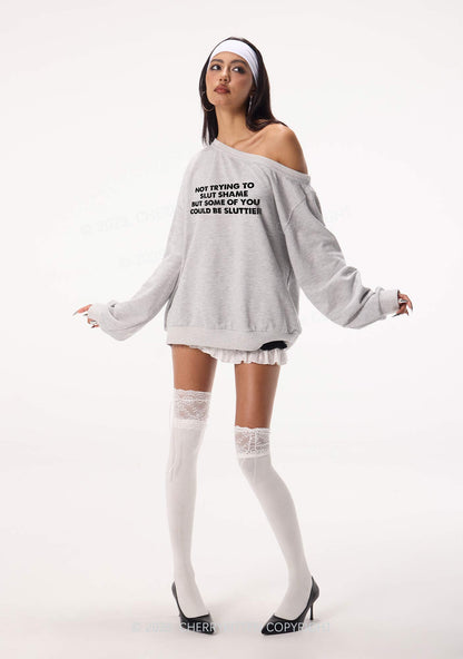 Not Trying To Slxt Shame Y2K Off Shoulder Sweatshirts Cherrykitten