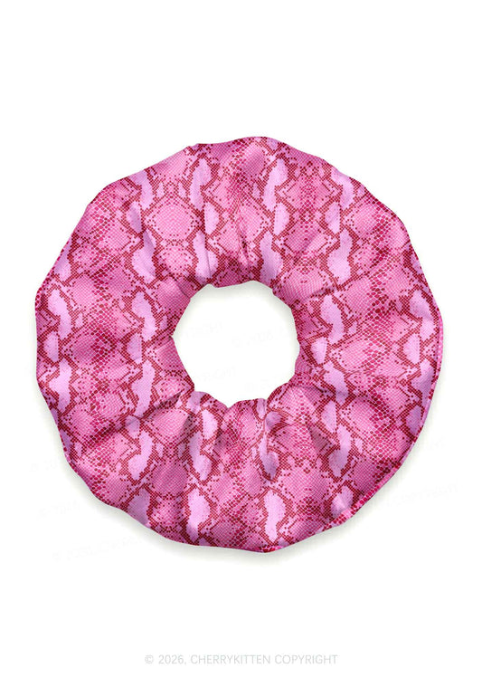 Hot Pink Snake Skin Pattern Y2K Hair Scrunchie Cherrykitten