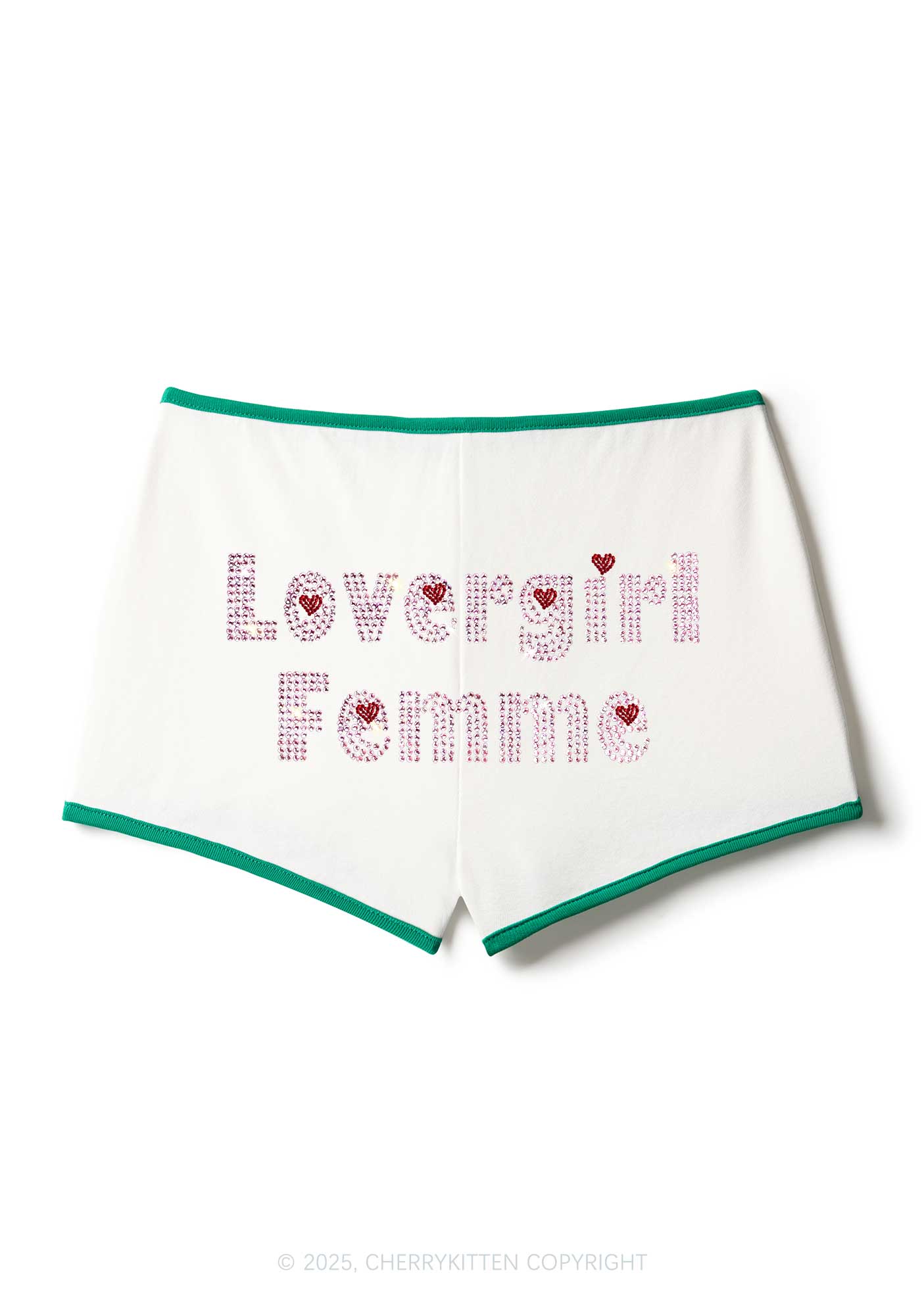 Rhinestone Lovergirl Femme Pride Y2K Booty Shorts Cherrykitten