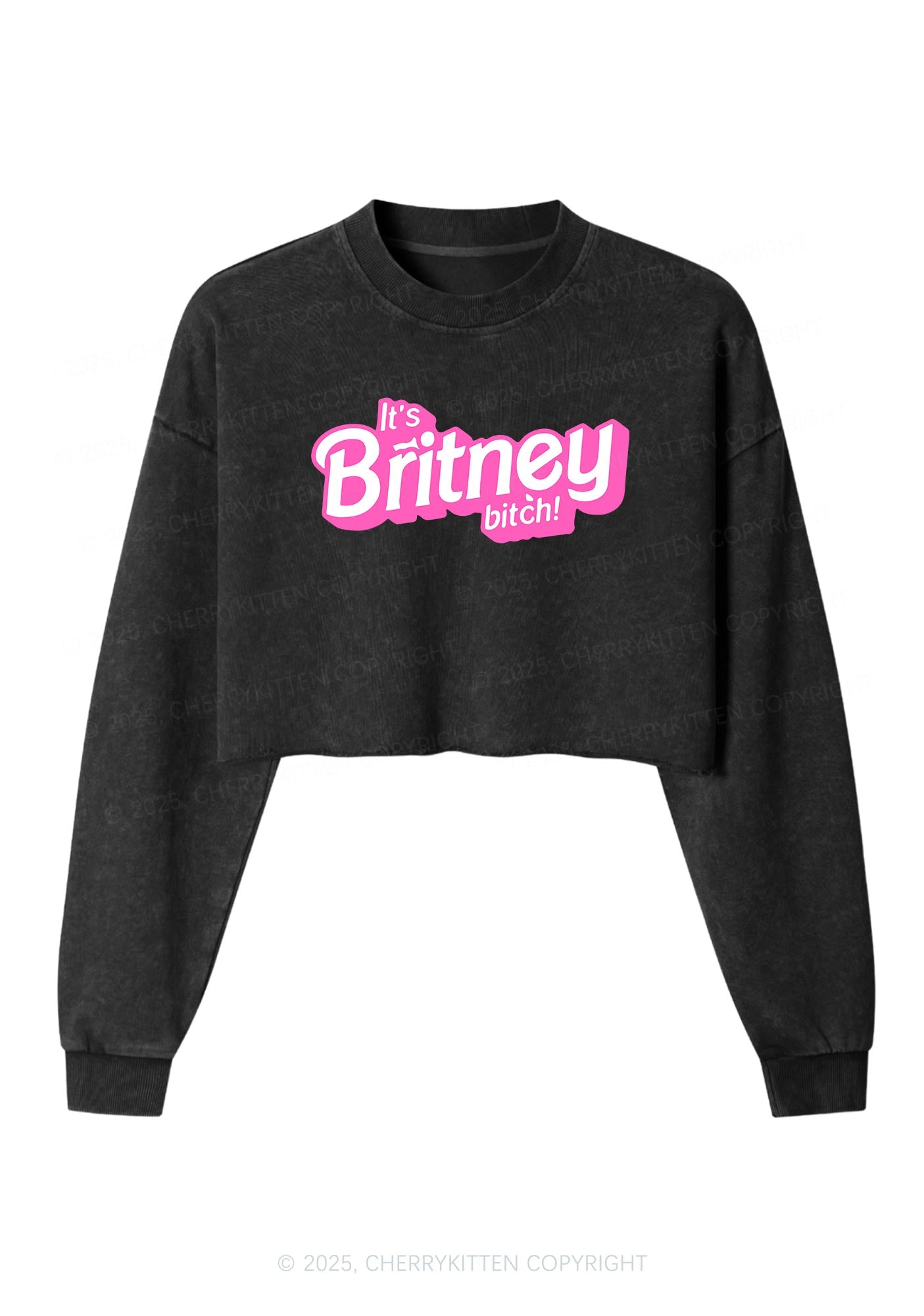 Its Britney Bixch Y2K Crop Washed Sweatshirts Cherrykitten