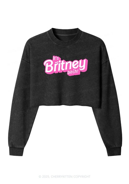 Its Britney Bixch Y2K Crop Washed Sweatshirts Cherrykitten