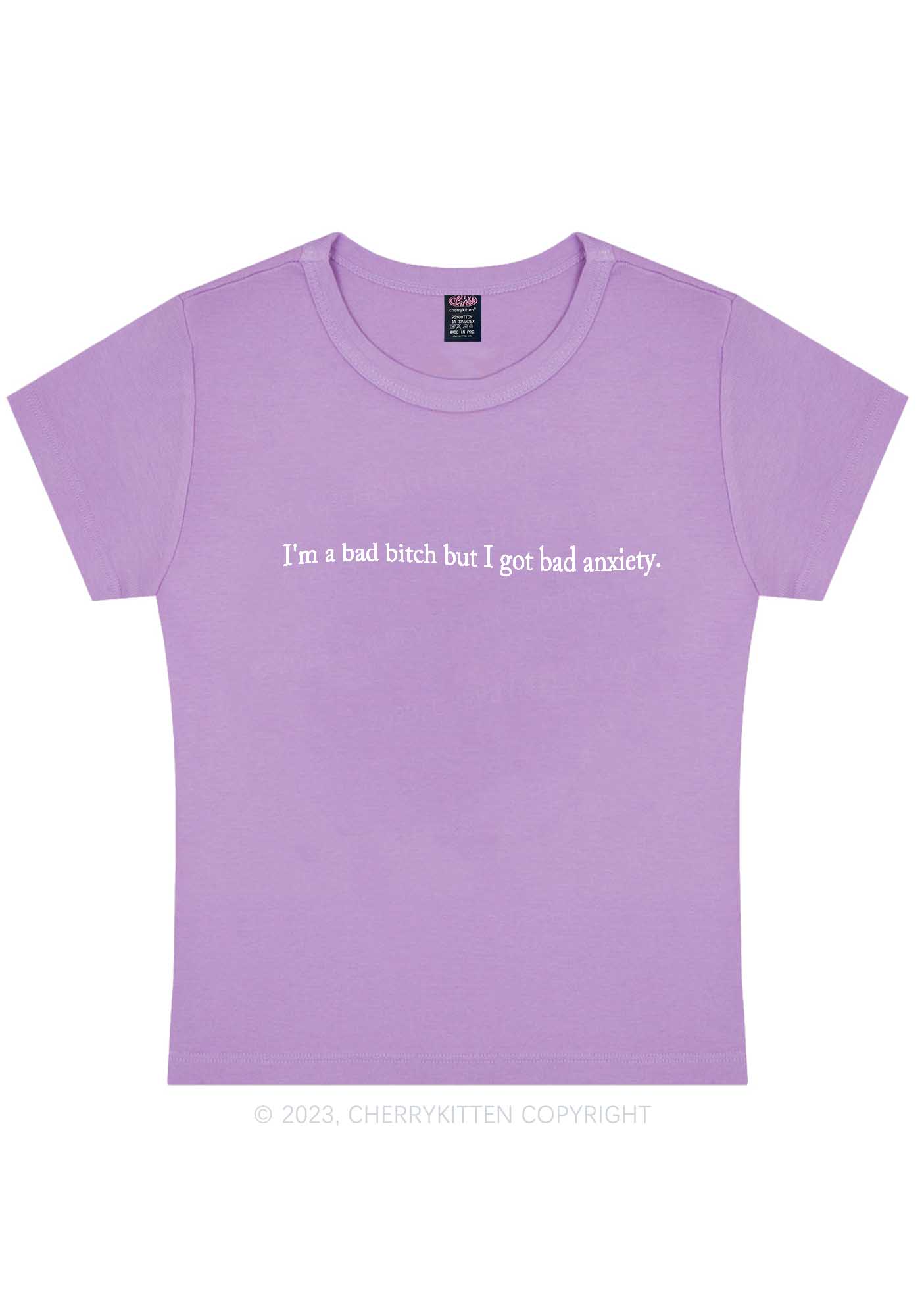Curvy I'm A Bad Bxxch But I Got Bad Anxiety Y2K Baby Tee Cherrykitten