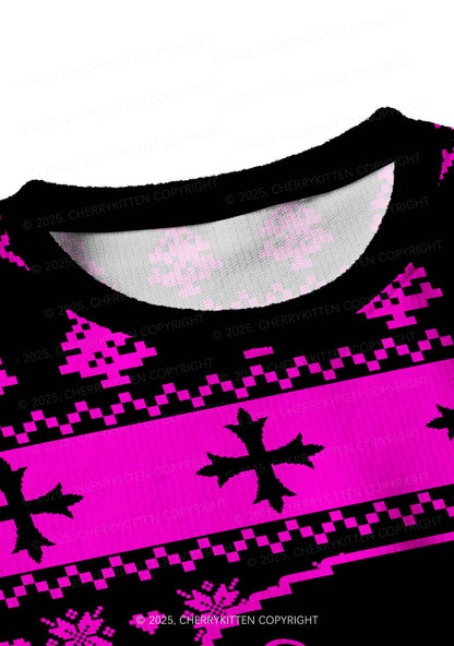 Pink Scissor Pride Y2K Christmas Crop Knit Sweatshirt Cherrykitten
