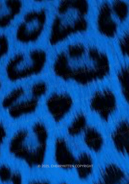 Neon Blue Leopard Y2K Print Mini Layered Skirt Cherrykitten