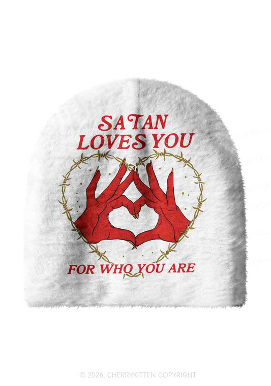Satan Loves You Heart Halloween Y2K Print Knit Beanie Cherrykitten
