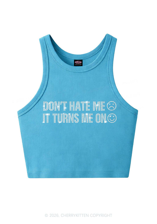 Rhinestone Dont Hate Me Y2K Crop Tank Top Cherrykitten