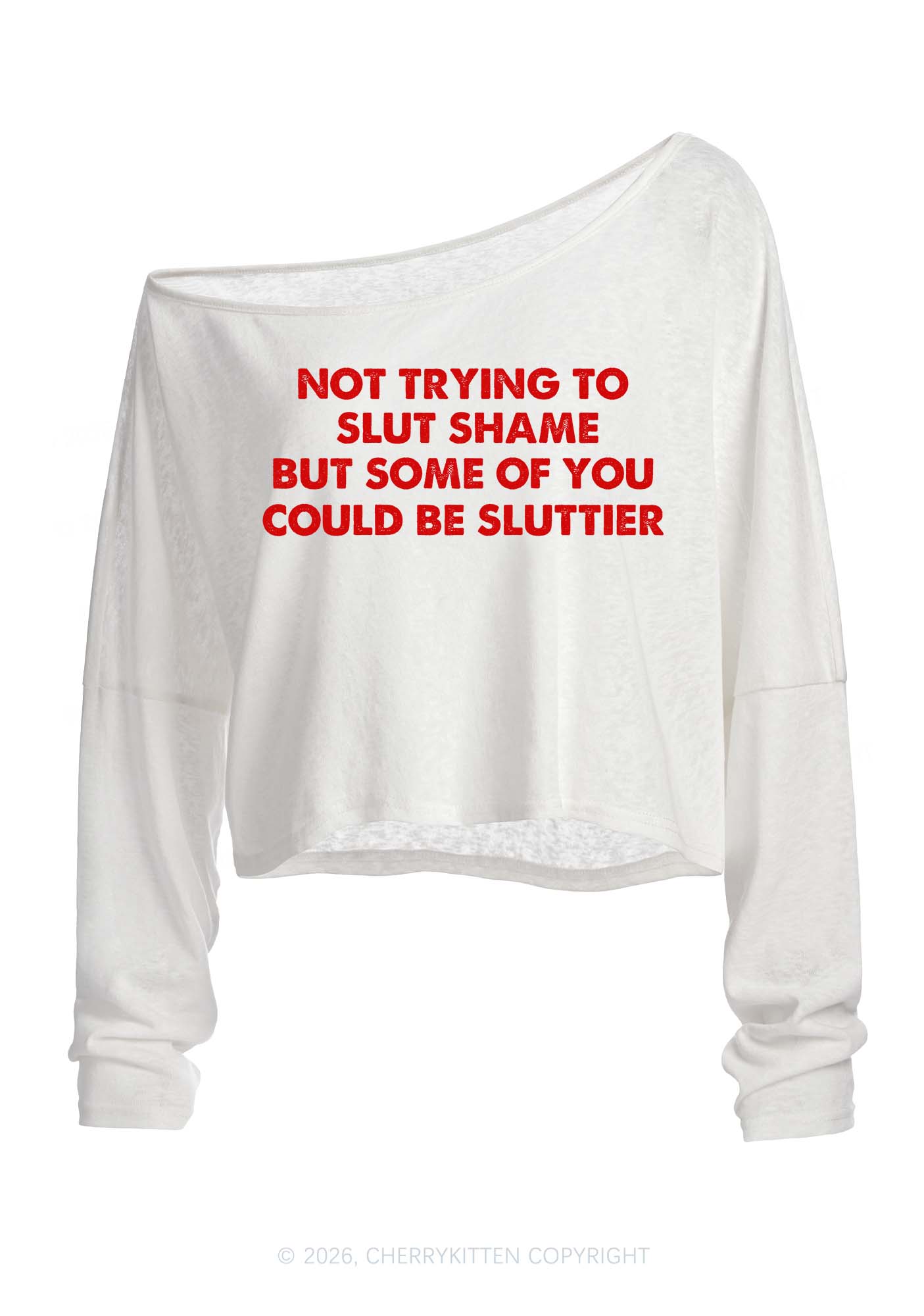 Not Trying To Slxt Shame Y2K Off Shoulder Long Sleeve Crop Top Cherrykitten