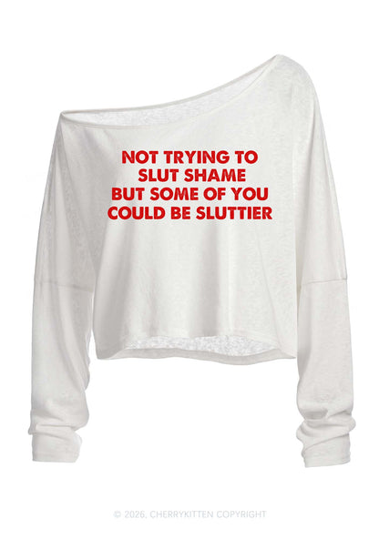Not Trying To Slxt Shame Y2K Off Shoulder Long Sleeve Crop Top Cherrykitten
