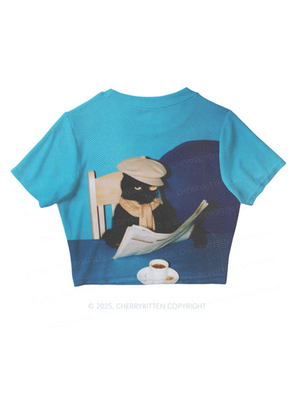 Cats Coffee Break Y2K Mesh Crop Top Cherrykitten