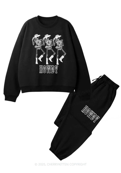 Halloween Howdy Dancing Skeletons Y2K Fleece Sweatshirts Set Cherrykitten