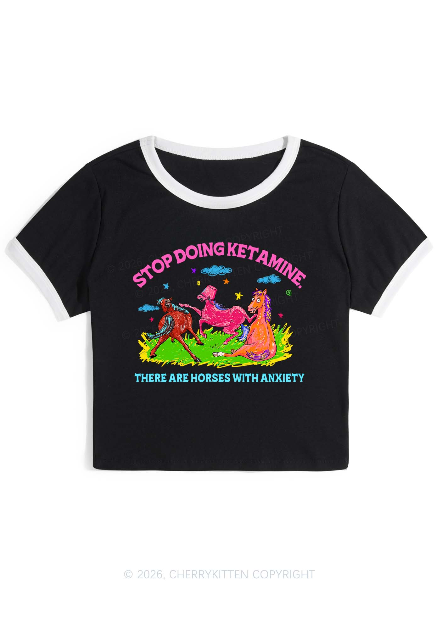 Horses With Anxiety Y2K Ringer Tee Cherrykitten