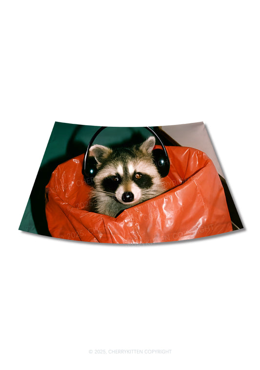 Raccoon With Headphones Y2K Print Mini Skirt Cherrykitten