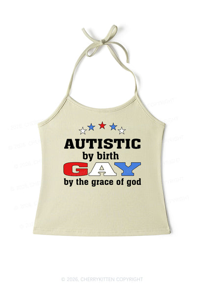 Autistic By Birth Gay Pride Y2K Halter Neck Cami Cherrykitten