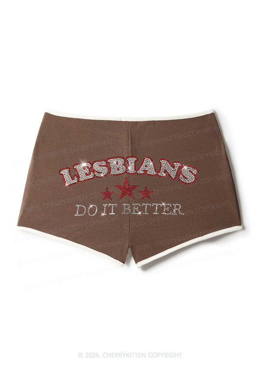 Rhinestone Lesbians Do It Better Pride Y2K Booty Shorts Cherrykitten