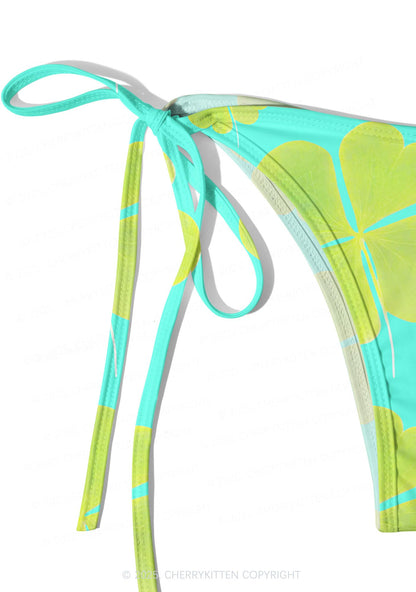 Green Four Leaf Clover Y2K Print Bikini Set Cherrykitten