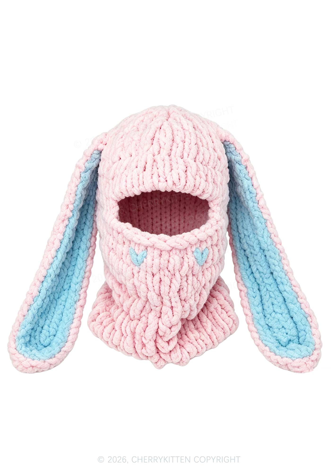 Halloween Pink And Blue Bunny Ear Y2K Knitted Balaclava Cherrykitten
