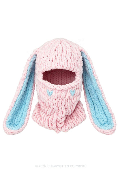 Halloween Pink And Blue Bunny Ear Y2K Knitted Balaclava Cherrykitten