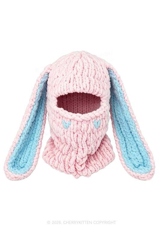 Halloween Pink And Blue Bunny Ear Y2K Knitted Balaclava Cherrykitten