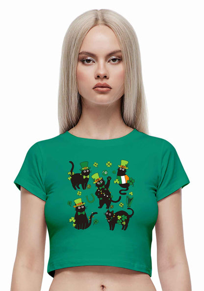 Shamrock Dancing Cats St Patricks Y2K Baby Tee Cherrykitten