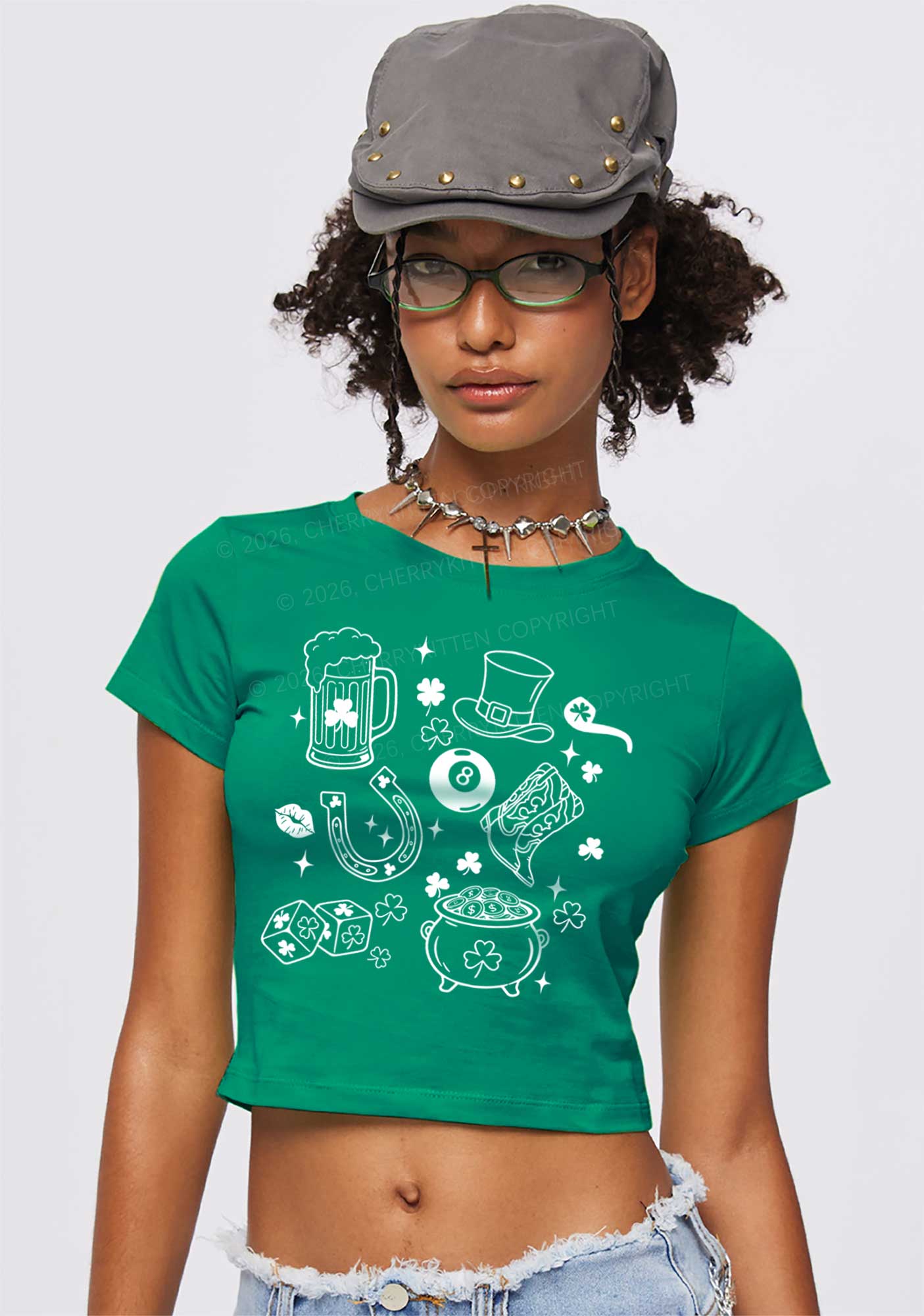 Luck Symbols St Patricks Y2K Baby Tee Cherrykitten