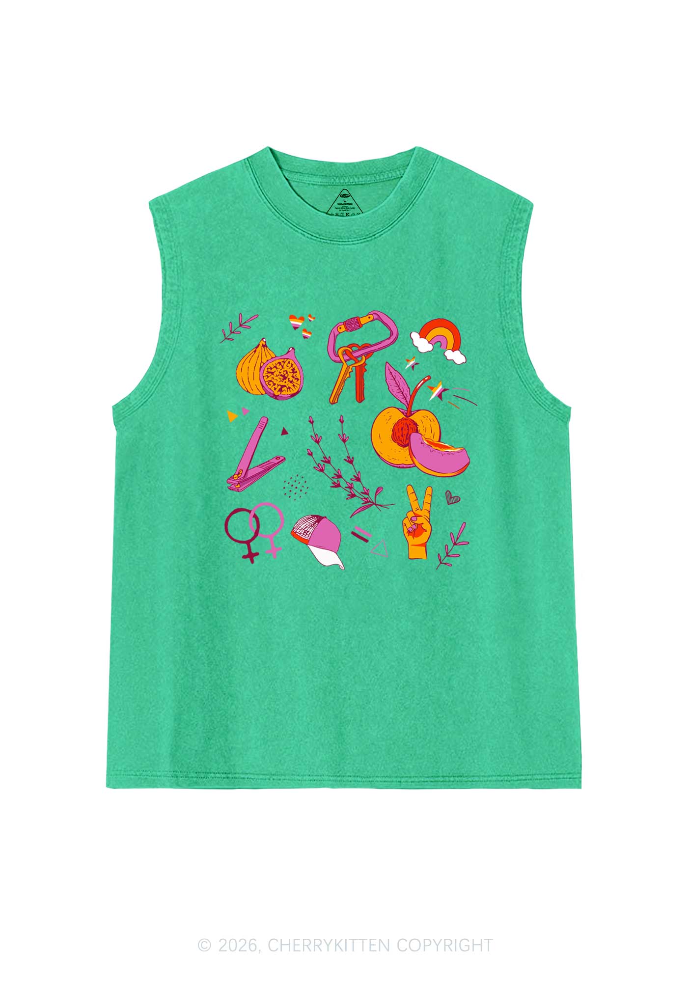 Lesbian Symbols Pride Y2K Washed Muscle Tank Cherrykitten
