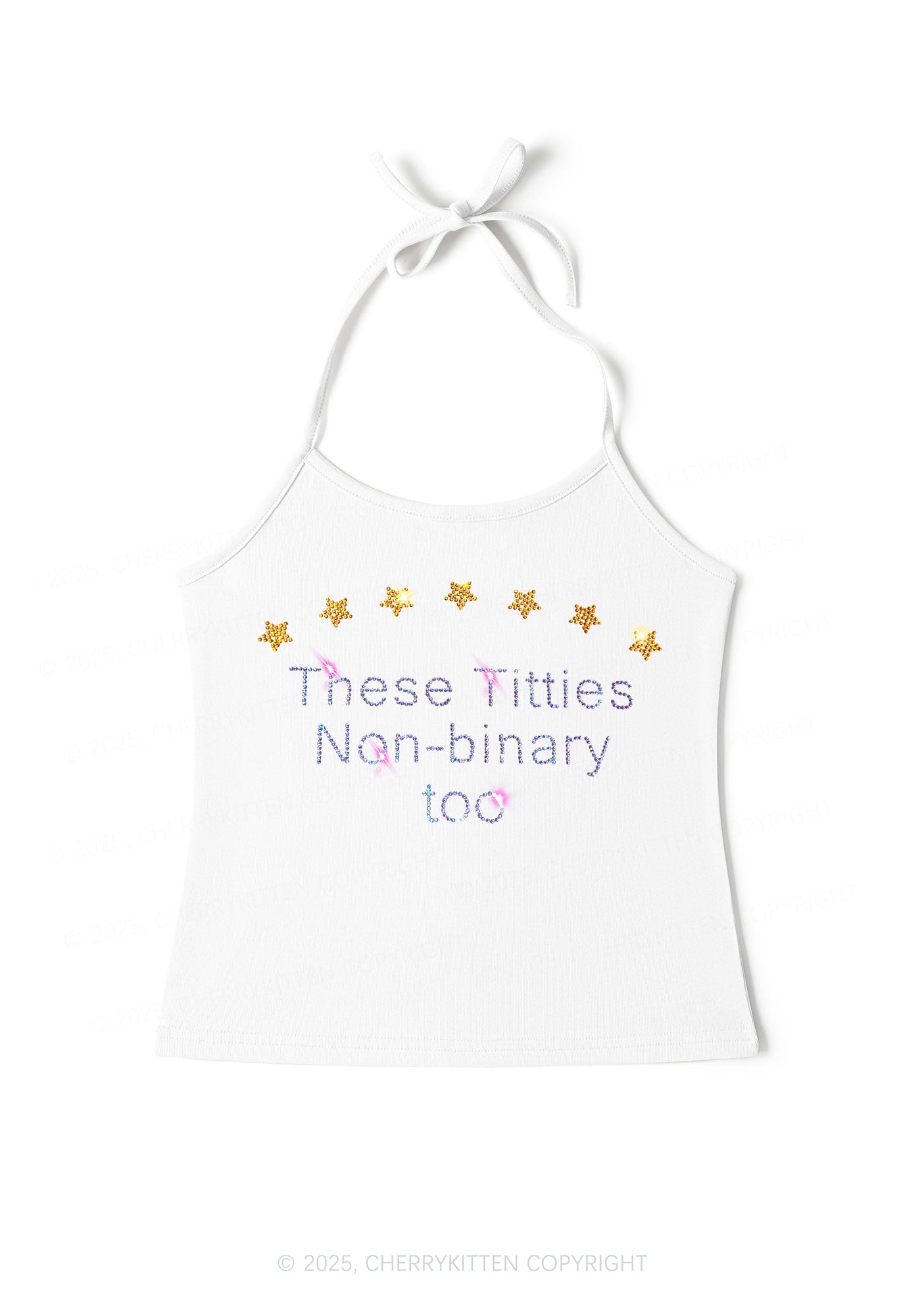Rhinestone Txtties Nonbinary Too Y2K Halter Neck Cami Cherrykitten