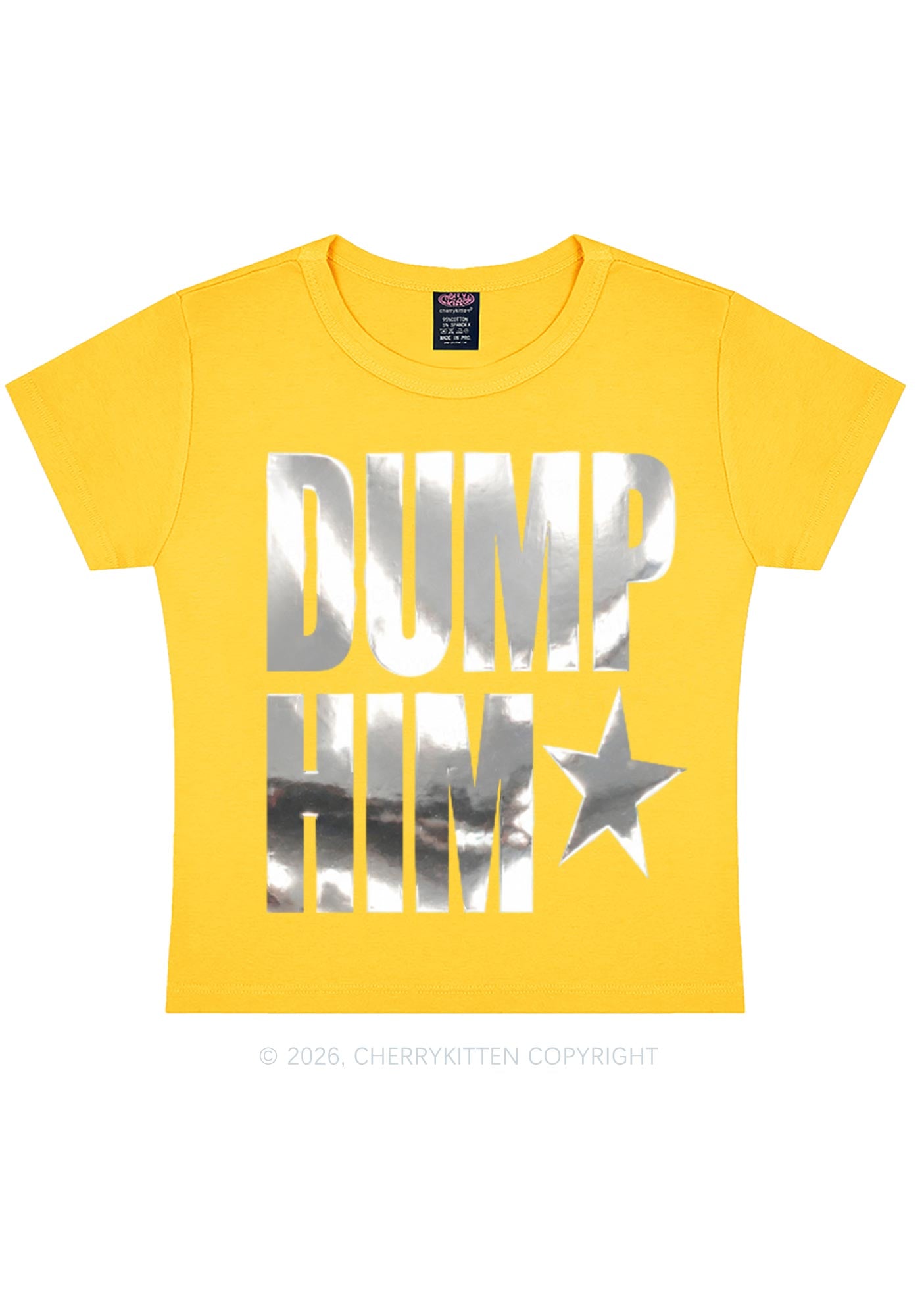Dump Him Silver Foil Printed Y2K Baby Tee Cherrykitten