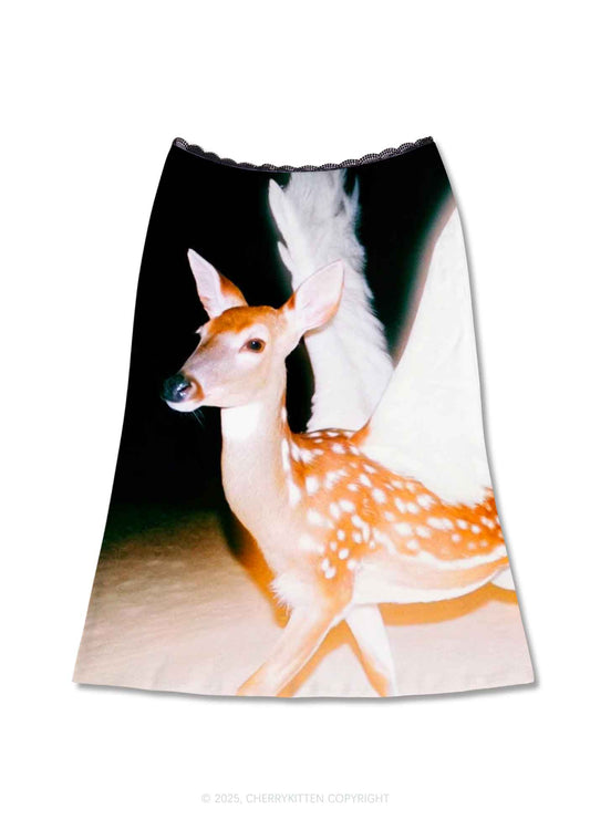 Deer Wings Y2K Print Midi Skirt Cherrykitten