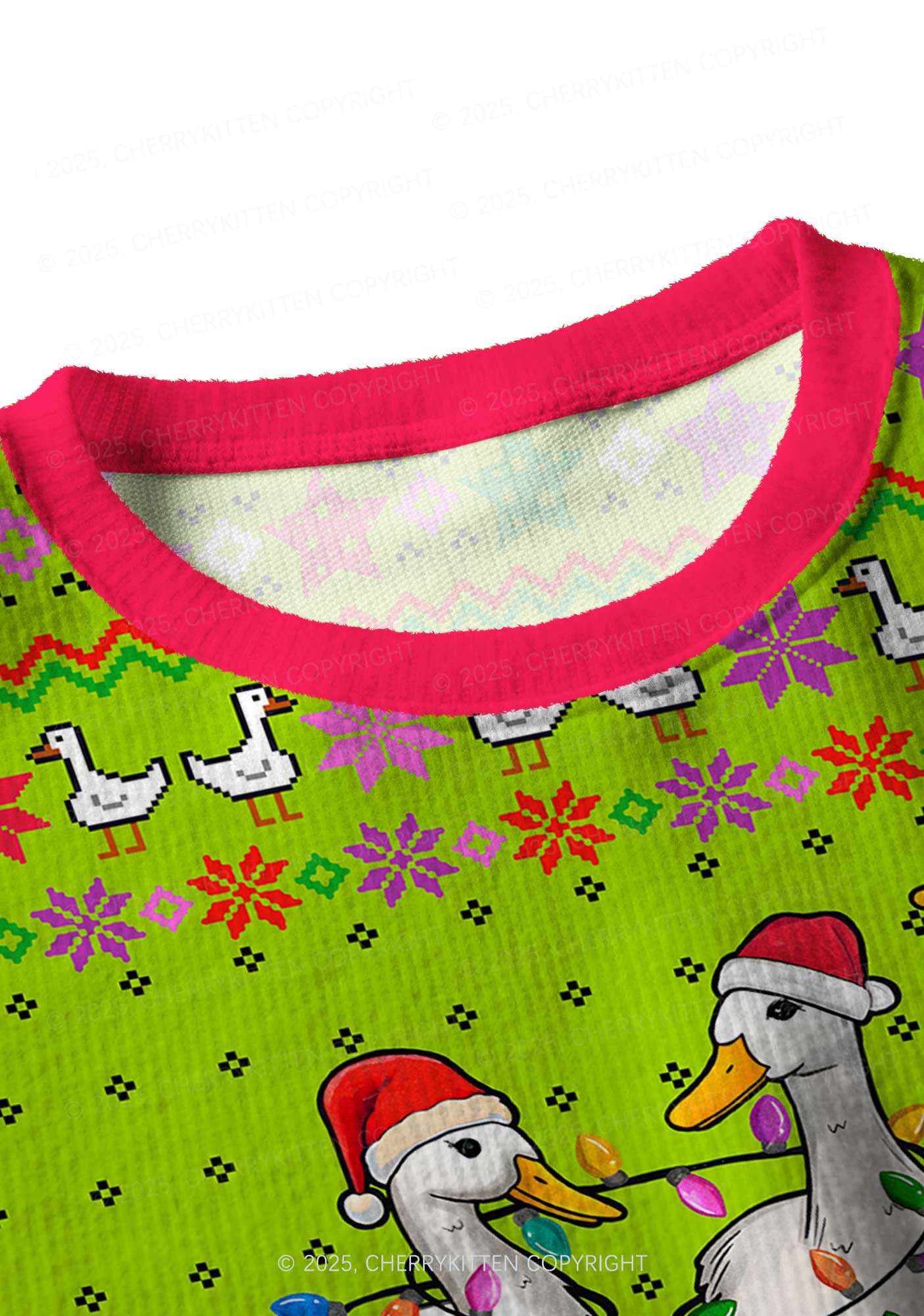 Santa Duck Y2K Christmas Crop Knit Sweatshirt Cherrykitten