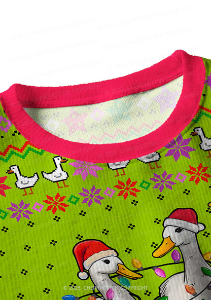 Santa Duck Y2K Christmas Crop Knit Sweatshirt Cherrykitten