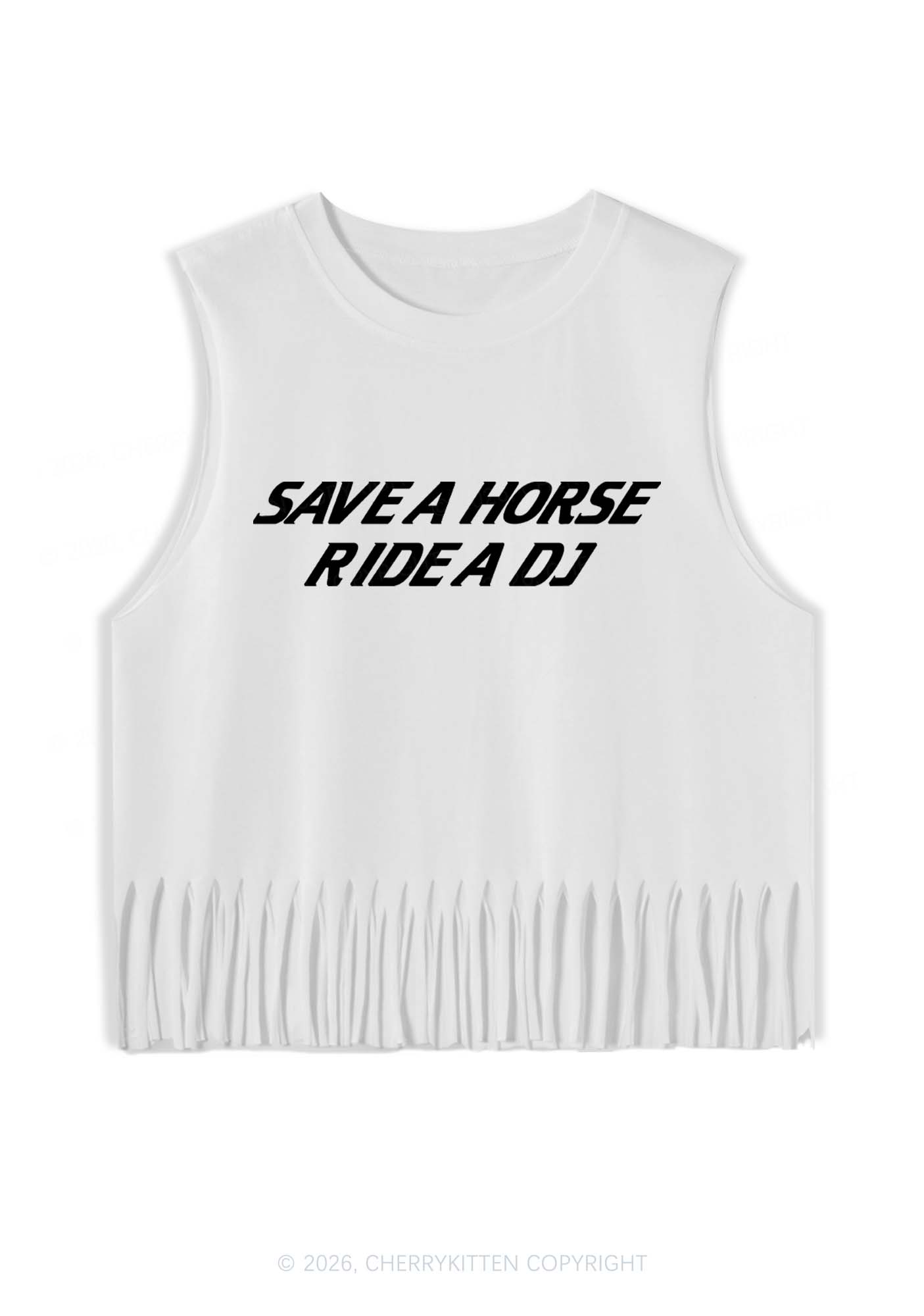 Save Horse Ride DJ Y2K Fringe Tank Top Cherrykitten