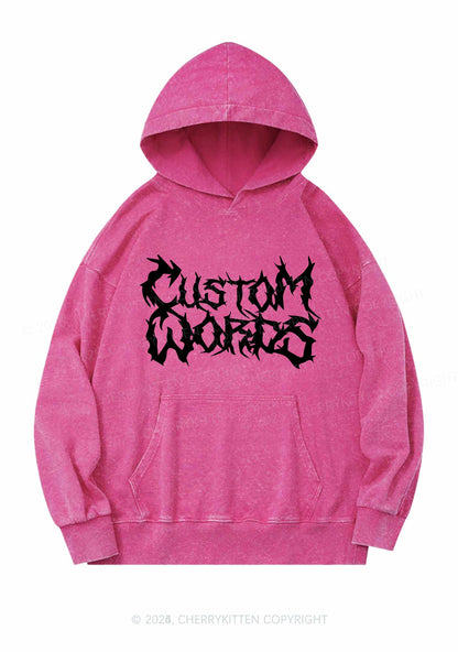 Custom Text Punk Font Y2K Washed Hoodie Cherrykitten
