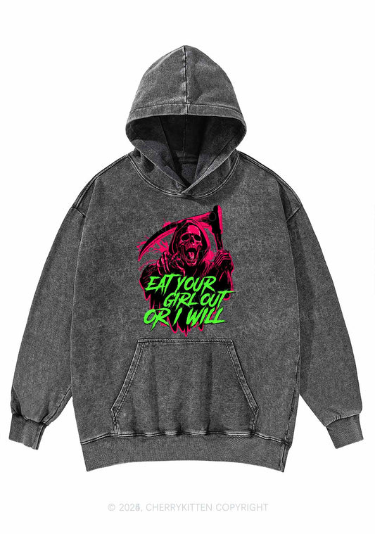 Hallowen Ghost Eat Your Girl Out Y2K Washed Hoodie Cherrykitten