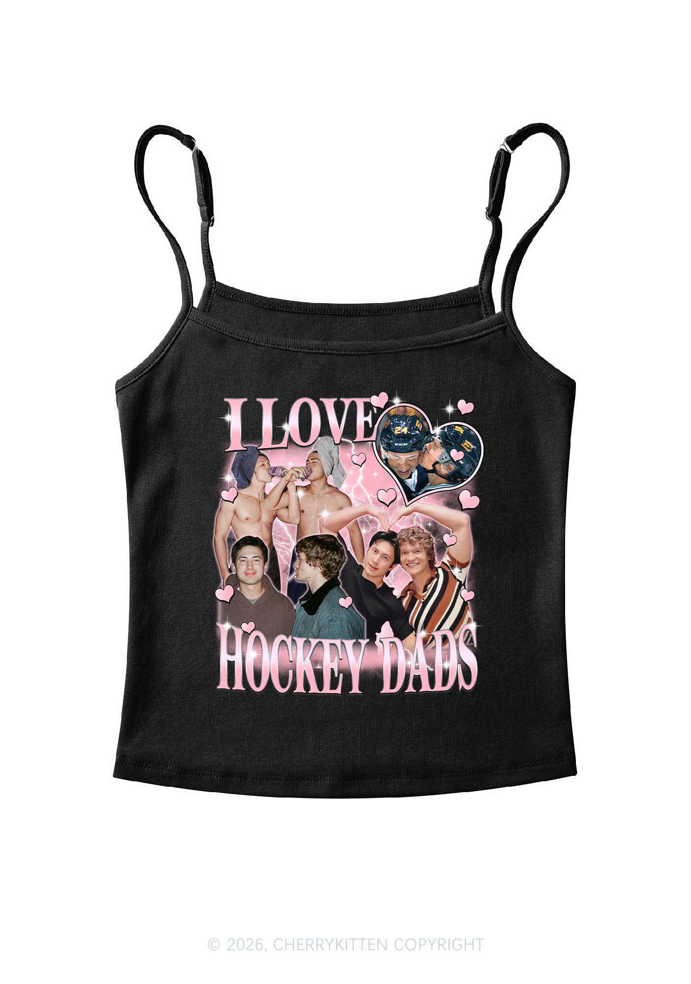 Pink Heart I Love Hockey Dads HR Y2K Spaghetti Strap Cami Cherrykitten